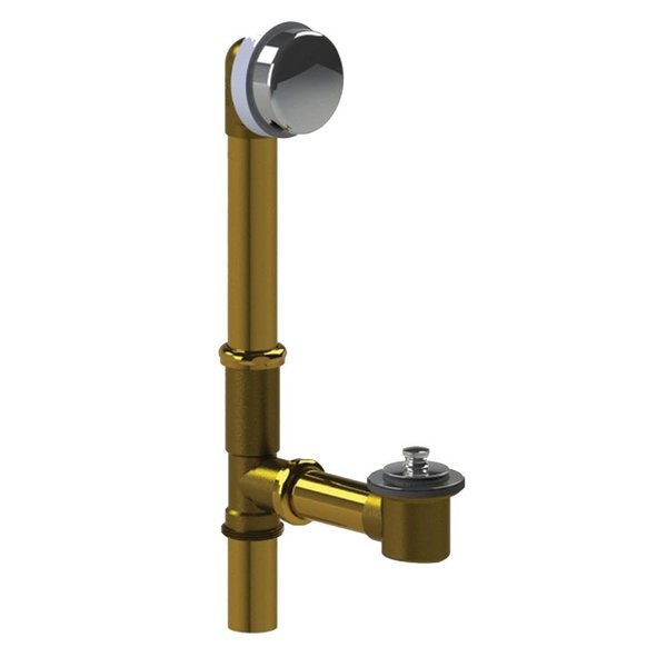 Watco 591 Series 16 in. Tubular Brass Bath Waste w-Push Pull Bath Stopper, Chrome 591-PP-BRS-CP